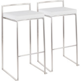 Fuji Stackable 31" Bar Stool in White Velvet & Brushed Stainless Steel (Set of 2)